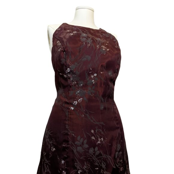Vintage 90s Burgundy Dress Prom Formal Silver Floral Whimsygoth Witchy Sz 10 - Picture 6 of 12
